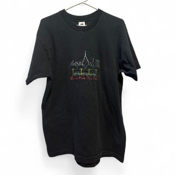 Vintage 90s New York Shirt Large Central Park Twin Towers Skyline Embroidered - Picture 1 of 6